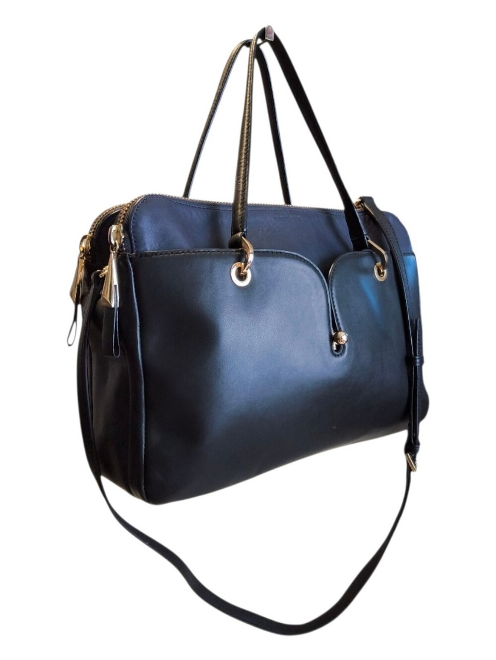 Pour la Victoire Currie Navy Blue and Black Smooth Calfskin Leather Satchel